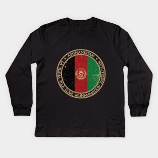 Vintage Islamic Republic of Afghanistan Asia Asian Flag Kids Long Sleeve T-Shirt